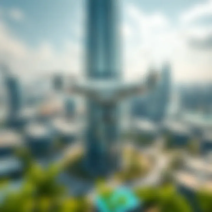Drone view displaying the infrastructure surrounding Donna Tower