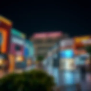 Nightlife and Entertainment Hub Trendy shops and entertainment venues at night