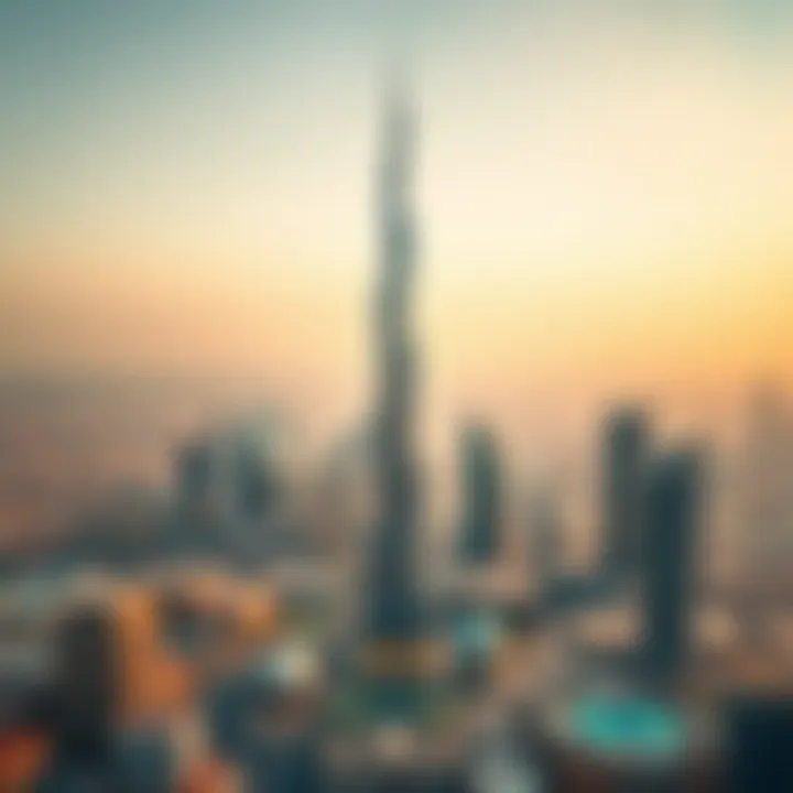 Aerial view showcasing the Burj Khalifa and Dubai skyline