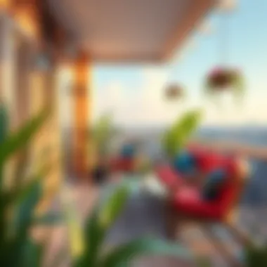 Vibrant balcony with colorful furnishings
